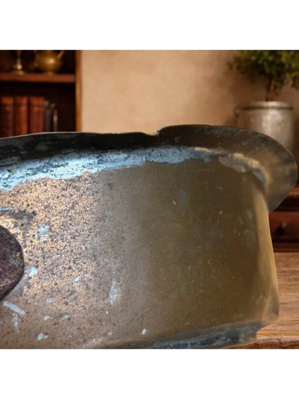 Antique Copper Pan with Forged Iron Handle – Primitive Farmhouse Kitchen Decor - Picture 5 of 11